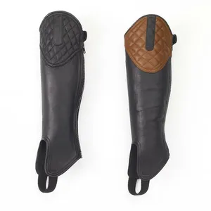 Chaps de equitación de cuero genuino de diseño superior por productos de caballos de calidad/Half Chaps de cuero ecuestre con logotipo personalizado