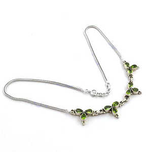 925 Silver <b>Necklace</b> Freshwater Pearl <b>Peridot</b> Women's Geometric Rhodium-Plated Rose Gold Jewelry Orthodox Main Material Platinum - Product Image 3