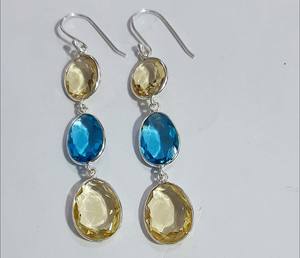 Certified Natural Clear Quartz 12mm Faceted Prong Set Long <b>Dangle</b> <b>Silver</b> <b>Earring</b> Handmade Jewelry for Girl Valentine Wear - Product Image 3