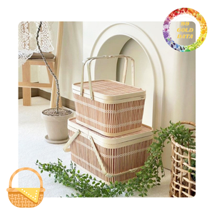 Panier de pique-nique en bambou spacieux avec poignée | Pour la préparation du pique-nique et le cadeau | Grande et petite taille disponibles - Product Image 6