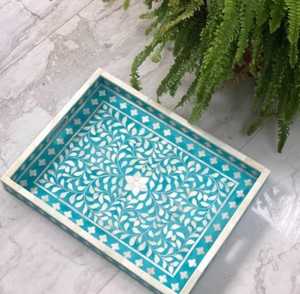 Bandeja para servir con incrustaciones de hueso hechas a mano del fabricante con patrón floral blanco Uso para decoración de mesa y servicio de catering de hotel - Product Image 5