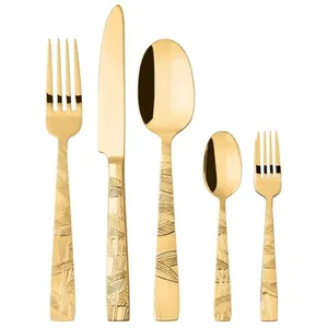 2024 penjualan TERBAIK kualitas tinggi sendok pisau garpu emas Set alat makan Pernikahan baja tahan karat emas alat makan untuk Hotel & maskapai makanan