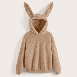 2025 mignon oreilles de lapin femmes sweats à capuche couleur unie Kawaii Kpop peluche à capuche à manches longues automne Shaggy sweat - Product Image 1