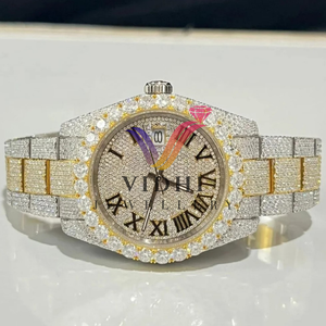 Vidhi Luxury GIA Certified Analog Silicone White Gold Glass Dial Montre mécanique VVS Moissanite personnalisée pour hommes et femmes - Product Image 3