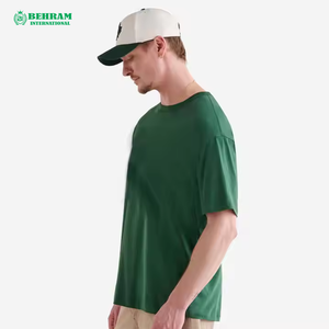 T-shirt décontracté à manches pour homme, style basique, couleur unie, col rond, 100 % coton, tissu de 260 grammes, coupe ample, respirant - Product Image 6