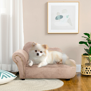 PawHut Canapé pour chien surélevé avec espace de rangement rétractable, bois et tissu de velours, 80x40x46 cm, beige - Product Image 2