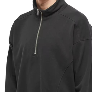 Custom <b>Black</b> Quarter Zip <b>Jumper</b> Hoodies Polyester/Cotton French Terry 14 Zip Neck Drop Shoulder Winter Embroidered Golf - Product Image 3