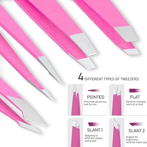 4-Piece Set Durable Stainless Steel Slanted Eyebrow Tweezers Eco-Friendly Facial <b>Hair</b> <b>Removal</b> Customized Logo Personal <b>Tool</b> - Product Image 5