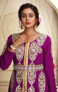 Superbe mousseline de soie couleur menthe Dubaï arabe taille naturelle perlée à manches longues caftan marocain robe de soirée musulman robes de bal - Product Image 2