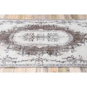 Tapis turc vintage 4,8x6,7 pieds, tapis en laine gris à motifs floraux - Product Image 3