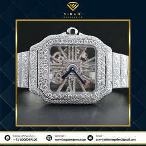 Reloj de Acero Inoxidable Automático con Diamante Moissanite VVS de 30 Quilates de la Mejor Calidad al por Mayor, Esfera de Cristal, Estilo Antiguo - Product Image 2