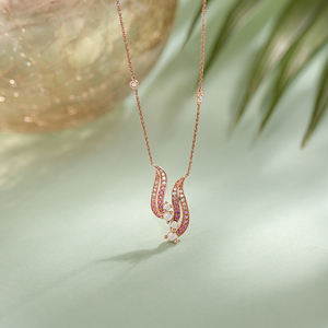 Collier pendentif en or rose de luxe Naia avec pierres précieuses roses et diamants pour femmes, bijoux élégants, vente en gros, exportation - Product Image 5