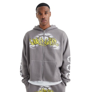 Survêtement évasé avec fermeture éclair intégrale avec sérigraphie pour hommes ensemble pantalon de survêtement et sweat à capuche pour hommes vente en gros de survêtement - Product Image 1