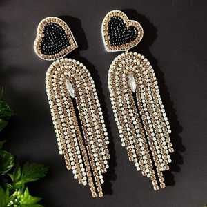 European American Style Classic <b>Stud</b> <b>Earrings</b> White <b>Black</b> Breaded Gold Glass Beads Partywear Unisex Wholesale Western - Product Image 1