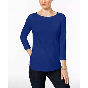 Maglia da donna Charter Club in cotone Pima con bottoni sulle spalle, blu medio, taglia piccola, lavorata a maglia, fantasia a righe, vestibilità ampia, in popeline - Product Image 1