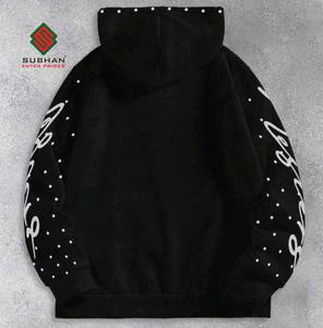 Mens <b>Black</b> Rhinestone Jesus Graphic <b>Zip</b>-Up <b>Hoodie</b> 100% Cotton Winter Waterproof Breathable Knitted - Product Image 2