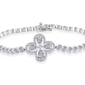 Pulsera de tenis de moissanita de corte redondo con forma de flor clásica de oro blanco de 18 quilates, regalo de boda para él - Product Image 3