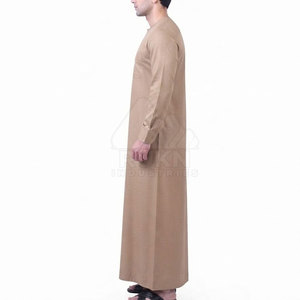 New Design Arabic <b>Thobe</b> for <b>Men</b> Comfortable Traditional Kurta Ankle Length Long Sleeve Crew Neck Button Placket Cotton - Product Image 3