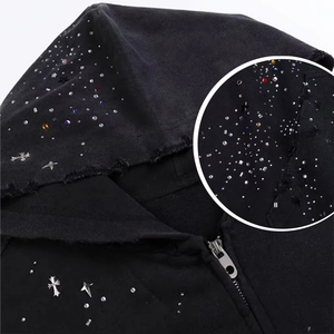 Sudadera con Capucha Personalizada para Hombre, Tejido Grueso con Pedrería, Alta Calidad, 330 g/m², Hombros Caídos, Cierre Completo, 100% Algodón, Felpa Francesa, Otoño - Product Image 5