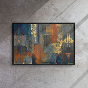 Toile encadrée abstraite dorée au design contemporain Emberfall, édition Mansion - Product Image 1