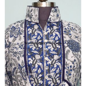 Robe en coton imprimée à la main pour femmes, robe d'été à col rond, robe courte, style bohème, robe de fête florale, robe en coton indien - Product Image 2