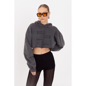 Sweat-shirt court imprimé à capuche - Anthracite - Product Image 4