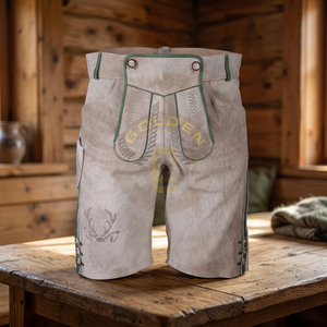 เสื้อหนังกลับจากปากีสถาน,ชุดหนังฟอกอากาศสีทองชุดสั้น Lederhosen สำหรับผู้ชายบาวาเรียชุด Oktober Trachten - Product Image 1
