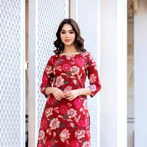 La mejor calidad, fácil de usar, estampado y bordado de Kurti de algodón Sexy indio, estampado Floral Digital y pantalón bordado y Dupatta - Product Image 2