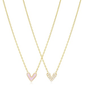 Collier en argent sterling 925 fait main avec pendentif cœur émaillé rose double face et zircone cubique, vente en gros turque - Product Image 1