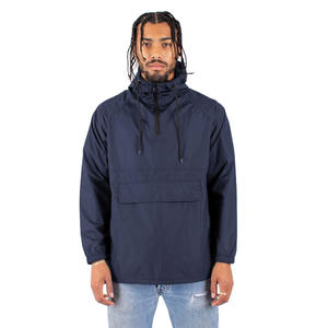 Wholesale 2023 Navy <b>Blue</b> Men's Waterproof Windbreaker Jacket <b>Canvas</b> Fabric Winter Arrival with Front Pocket and Attached Hood - Product Image 1