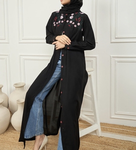 Nouvelle Robe Abaya Turque Modeste 2026, Vêtement Islamique Ouvert sur le Devant, Longue Robe pour Femmes Musulmanes en Polyester à Col en V Floral - Product Image 5