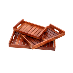 Wooden Eco- Friendly <b>Rectangular</b> Food <b>Trays</b> Rustic Wooden Serving <b>Trays</b> With Handle for Kitchen - Product Image 3