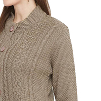 Cárdigan de punto trenzado largo y ajustado para mujer, mezcla de lana, cálido, para invierno, con logo frontal y manga completa