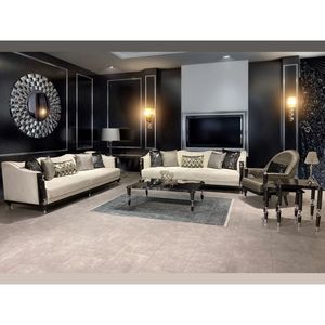 Juego de Sofás para Sala de Estar Color Crema con Estructura de Madera Oscura, Sofás Modernos en Forma de L Tapizados para Apartamentos y Centros Comerciales - Product Image 1