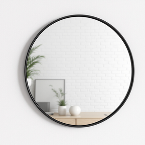 Hanging Round <b>Wall</b> <b>Mirror</b> with Elegant <b>Black</b> Frame and Strap Ideal for Adding a Modern Touch to Any Room, Entryway, or Office - Product Image 5