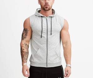 High Quality Gym Fitness Custom Logo Printing 2024 Street Wear Blank Pull Over Zipper up Sleeveless Gym Hoodies for Men - Product Image 3
