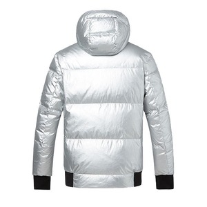 Wholesale Custom Canvas Bubble Quilted Winter Men's Shiny Removable Hooded Eco-Friendly Breathable Puffer <b>Jacket</b> - Product Image 2