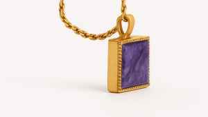 Pendentif fin unisexe en or jaune massif 14 carats magnifiquement conçu en améthyste diamant et rhodium serti de lunette pour cadeau de mariage - Product Image 3