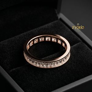 Emerald Cut Eternity Band <b>Ring</b> in 925 Sterling <b>Silver</b> Channel <b>Set</b> Wedding Band - Product Image 4