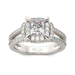 Jeulia <b>Split</b> Shank Princess Cut Sterling Silver Diamond <b>Ring</b> - Product Image 1