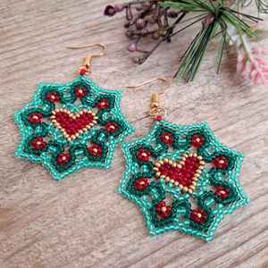 Boho <b>bead</b> earrings with turquoise design andy cascading <b>fringe</b>, unique jewelry gift - Product Image 1