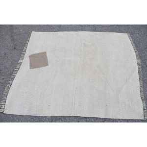 Alfombra Turca de 4x4.9 pies, Alfombra Vintage, Alfombra de Lana con Estampado Animal Blanco - Product Image 3