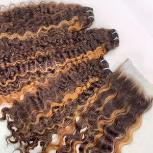 มัดผมมนุษย์สีหยิกชาวพม่าลูกไม้โปร่งใสผมเวียดนาม - Product Image 1