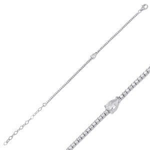 Pear Drop <b>Charm</b> Dainty Tennis <b>Bracelet</b> Turkish Handcrafted Wholesale 925 <b>Sterling</b> <b>Silver</b> Jewelry - Product Image 1