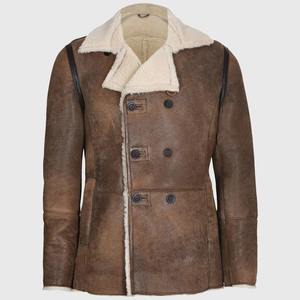 Veste bomber en cuir aviateur marron vieilli à capuche en peau de mouton pour homme, best-seller, coupe-vent et imperméable - Product Image 1