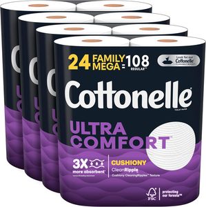 Papier toilette Cottonelle Ultra Clean avec Active CleaningRipples, 1 plis, 6 rouleaux (paquet de 4), (24 rouleaux familiaux méga = 132 rouleaux standard) - Product Image 2