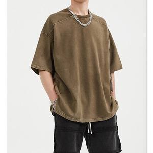 100% coton uni Vintage t-shirt hommes impression personnalisée broderie hommes lavage à l'acide t-shirt Streetwear - Product Image 6