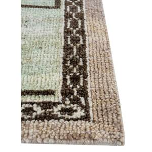 Alfombra de Lana Anudada a Mano Estilo Kilim Color Marfil con Medallón, Rectangular, para Pasillo o Sala de Estar, Modelo AKWL-1267, para Decoración del Hogar - Product Image 4