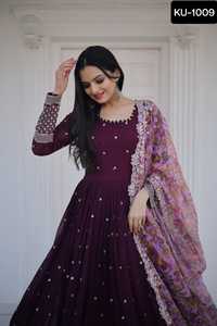 Vestidos Anarkali Tradicionales de Estilo Indio, Dupatta de Organza, Bordado Floral Falso con Hilos, Lentejuelas y Trabajo de Zari, Estilo Indio Pakistaní - Product Image 2