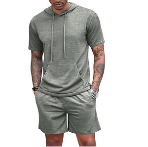 Custom Tracksuits for Men Pullover Hoodie and Short Set <b>Tank</b> Top Workout Joggers Cotton French Terry Men's Two Piece Hoodie Sets - Product Image 3